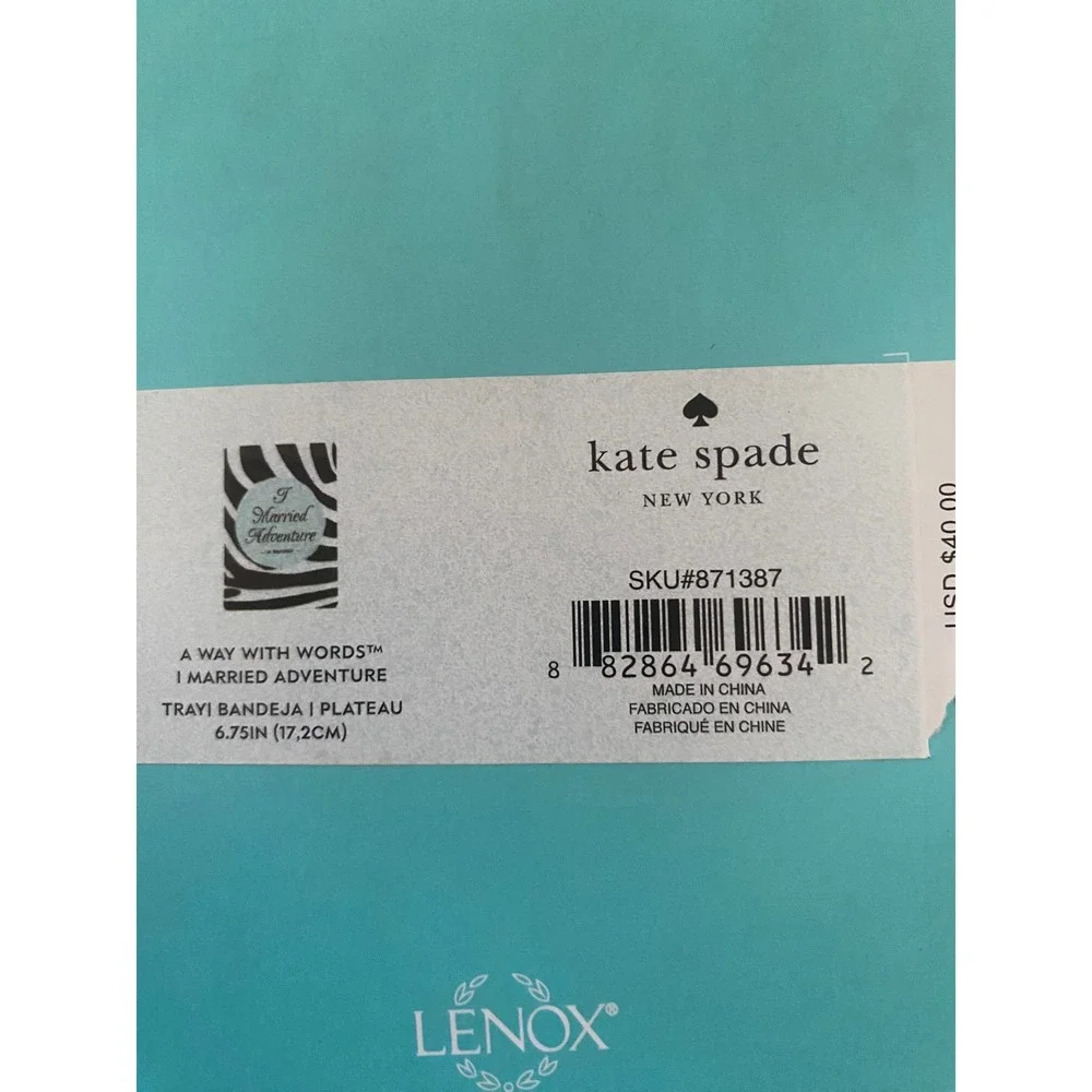 Kate Spade Lenox I Married Adventure Trinket Tray Zebra Print Porcelain 871387